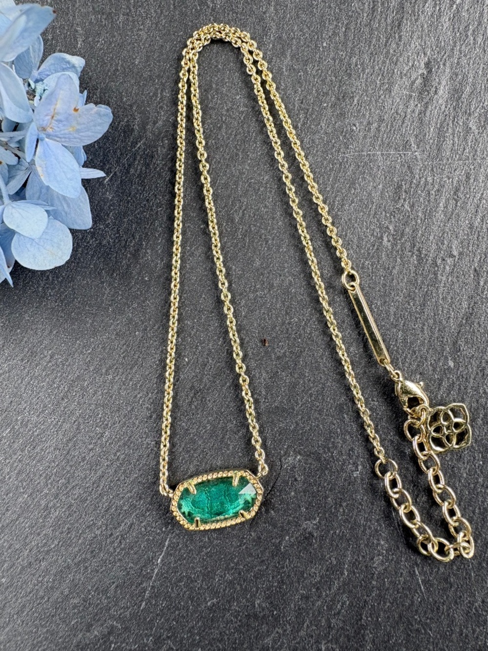 Kendra Scott Pristine Elisa Gold Aqua Dichroic Glass Pendant Necklace